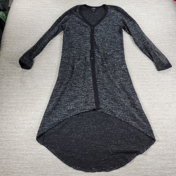 Red 23 Longline Cardigan Sweater Leather Sleeve Contrast Black Made USA Women M - Picture 16 of 16